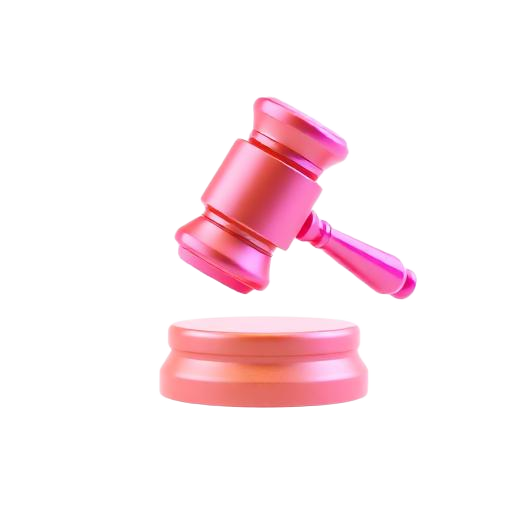 Ícone 3D de martelo de juiz representando processos judiciais