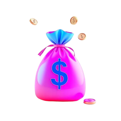 Ícone 3D de saco de dinheiro com moedas caindo representando prejuízo financeiro